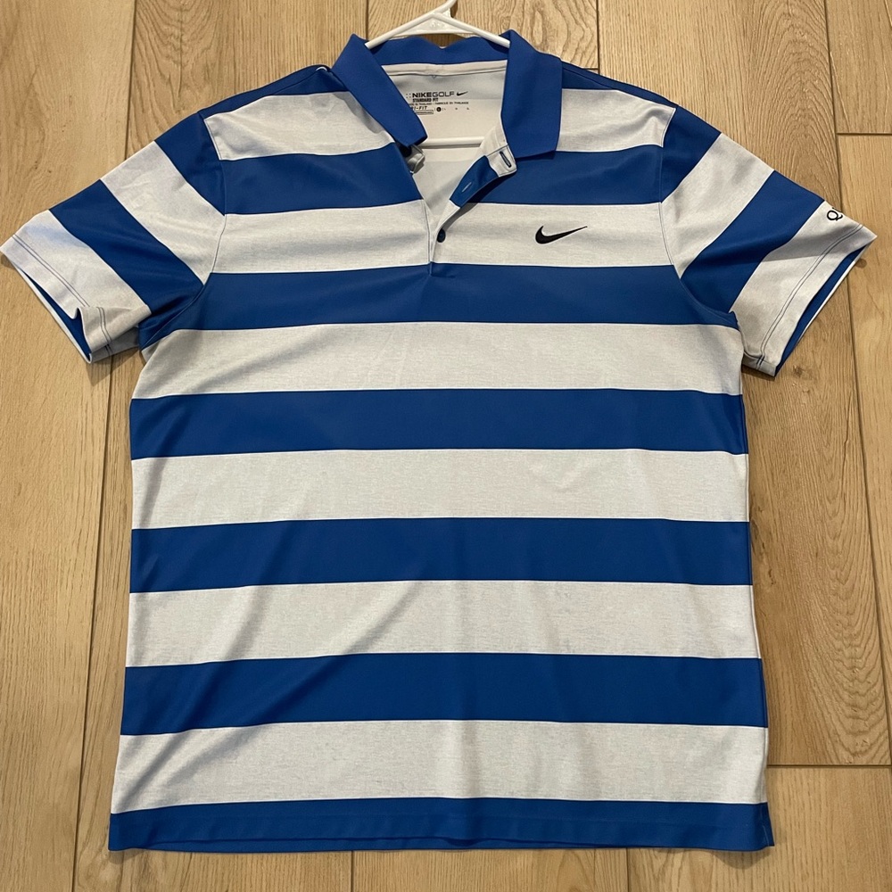 Quivira Golf Club Nike Men's Blue and White Striped Polo Shirt